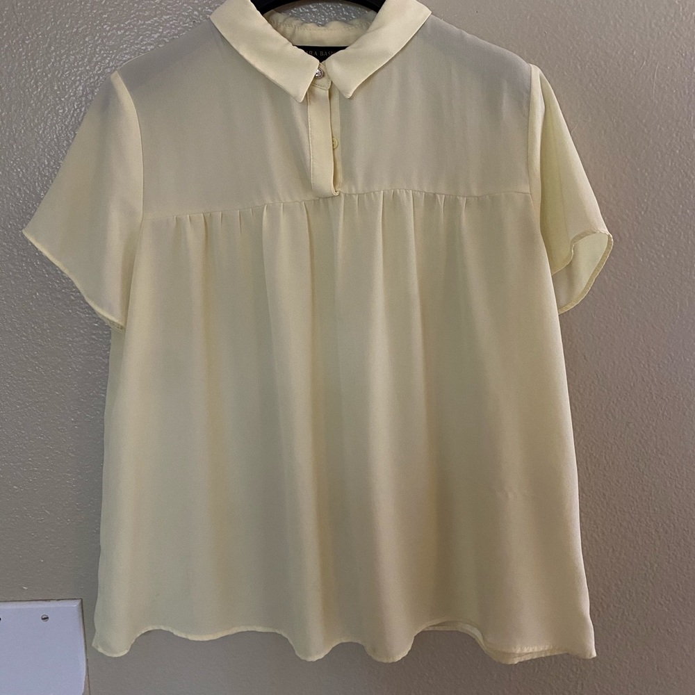 Yellow Blouse with diamond sparkly button